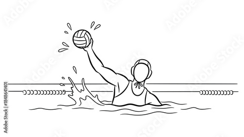 Water polo player in action: dynamic line art design of sport enthusiast in pool setting