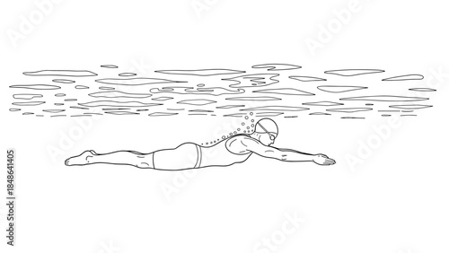 Linear outline of swimmer in water with minimalist style