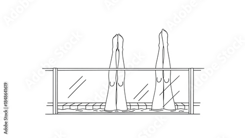 Minimalist swimming pool scene with legs above water