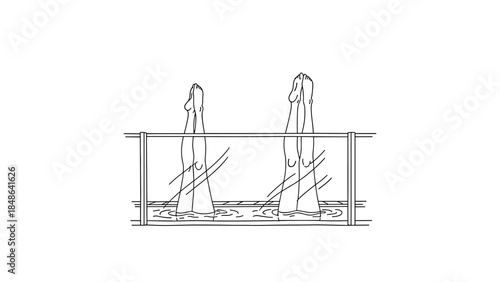 Minimalist line drawing of synchronized swimmers in pool