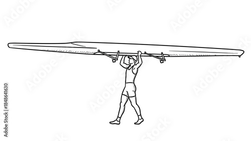 Person carrying lightweight canoe on shoulders silhouette