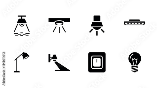Modern minimalist home lighting icons collection for smart living