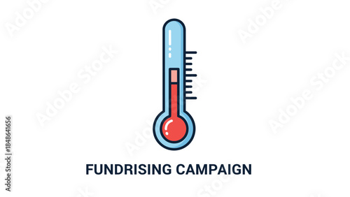 Colorful thermometer displaying fundraising progress with bold text