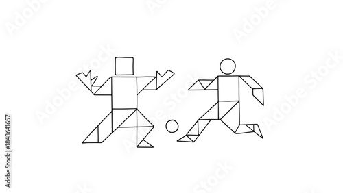 Abstract geometric soccer players in motion