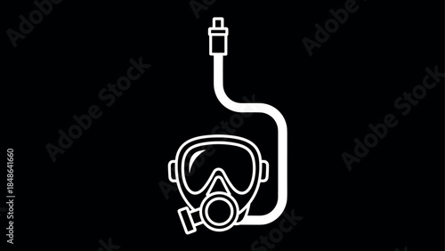 Diving equipment icon: white snorkel and mask on black background