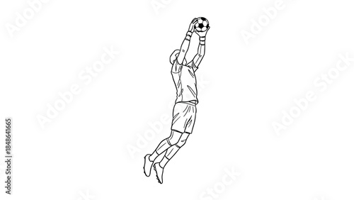 Dynamic line art of goalkeeper making a leap to catch the soccer ball