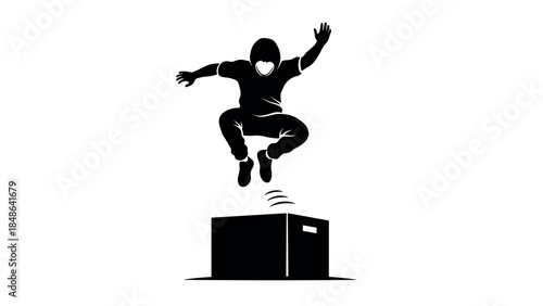 Dynamic silhouette of a parkour athlete jumping over a box perfect for sport and fitness themes