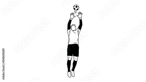 Goalkeeper jumping to save soccer ball in minimalist design