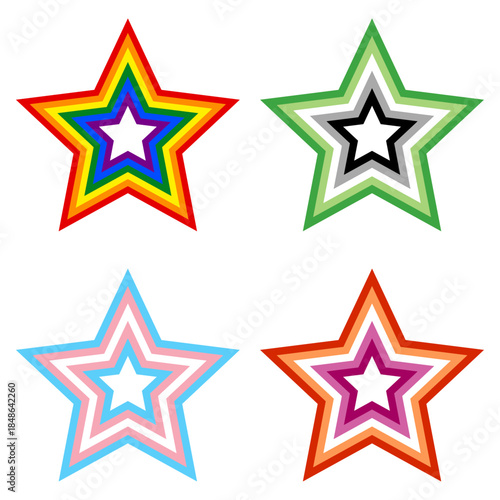 Concentric star shapes with LGBT community flag colors.Vector illustration.