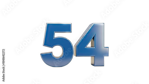 Blue Metallic Numbers 54 on White Background
