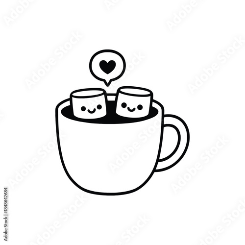 A heartwarming illustration of two adorable marshmallows sharing a loving moment in a cozy cup Vector