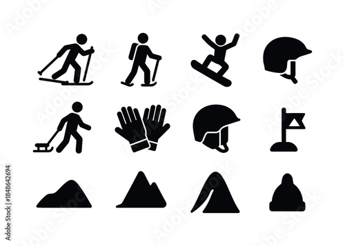Snowbound Sports Icons. Snowbound outdoor sports. Filled icon set of snowbound outdoor sports: cross-country