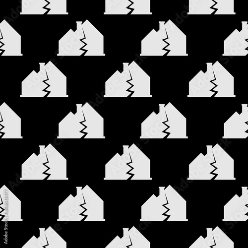 Damage broken house seamless pattern isolated on black background