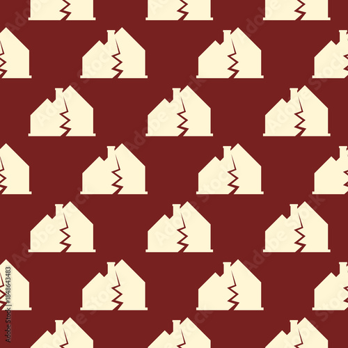 Damage broken house seamless pattern isolated on color background