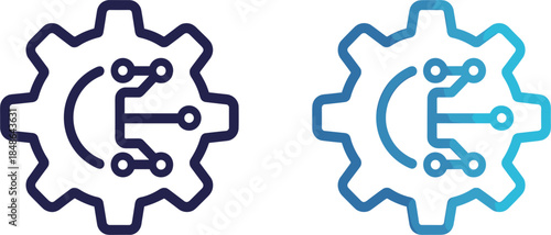 Two gear and circuit board icons, technology and automation process vector illustration for mechanical engineering
