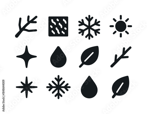 Night Snow Rooftops Icons. Night snow rooftops. Filled icon set of night snow rooftops: rooftop icon, chimney