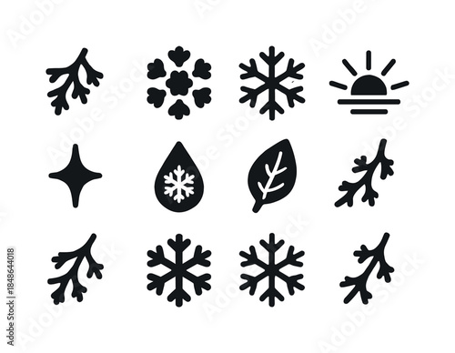 Winter Icicles Icon Set. Hanging winter icicles. Line outline icon set of Hanging winter icicles: long icicle,
