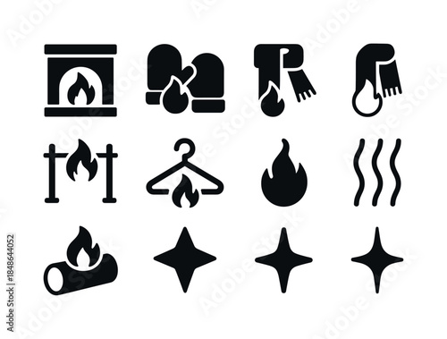 Reindeer Icon Set. Reindeer by snowy cottage. Line outline icon set of Reindeer by snowy cottage: resting