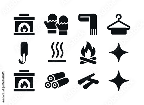 Icy Morning Icons. Icy morning branches. Filled icon set of icy morning branches: tree limb, frost texture,