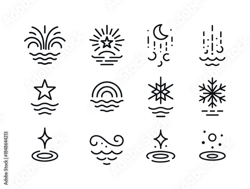 Geometric Winter Motifs. Geometric winter motifs. Line outline icon set of Geometric winter motifs: snowflake