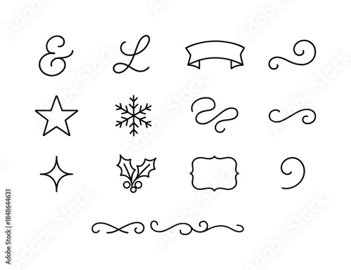 Holiday Stair Icons. Holiday stair decoration motifs. Line outline icon set of Holiday stair decoration motifs