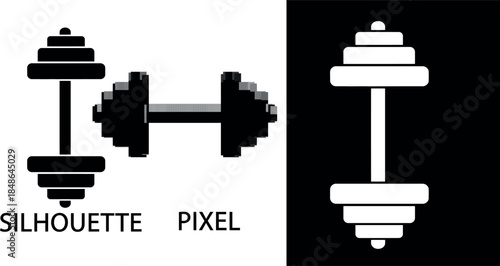A striking black silhouette and pixel of a heavy barbell for fitness imagery