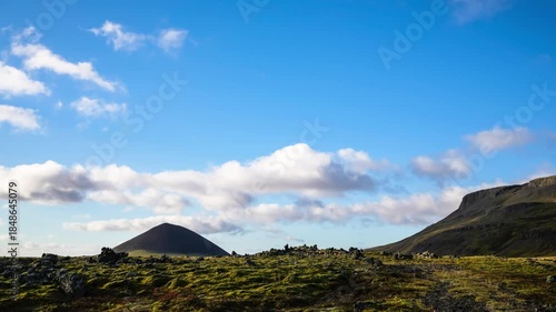 Landscape on Snaefellsnes in Iceland with moving clouds - time lapse