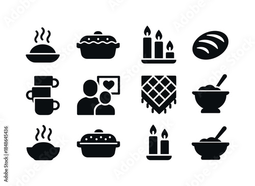 Winter Community Icons. Winter gatherings & community. Line outline icon set of Winter gatherings & community: