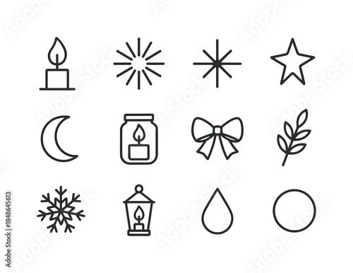 Festive Shopping Icons. Snowy city shopping filled with festive displays. Filled icon set of snowy city