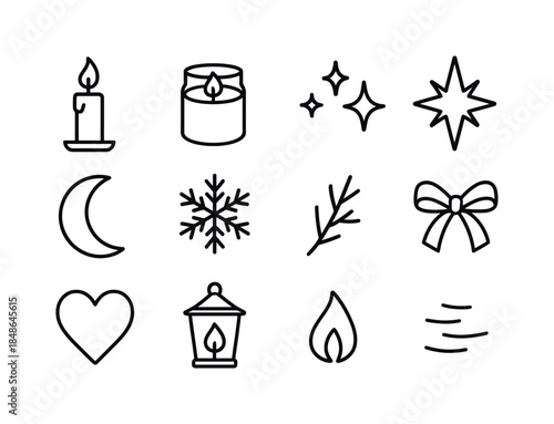Winter Festive Icons. Snowy city shopping filled with festive displays. Filled icon set of snowy city shopping