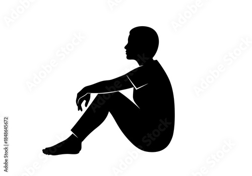 Silhouette of a Person Sitting with Arms Resting on Knees.