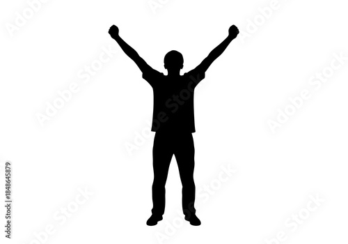 Silhouette of a Man with Arms Raised in Celebration.
