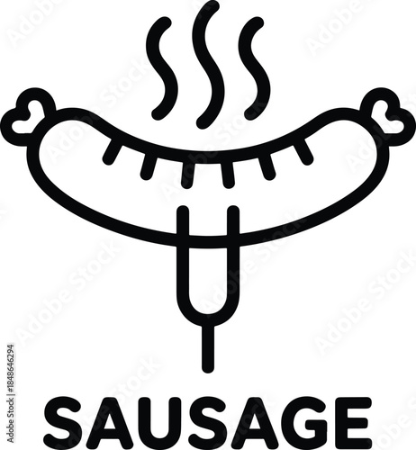 Hot sausage on a fork with steam
