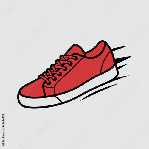 A single red sneaker with speed lines suggesting movement and activity
