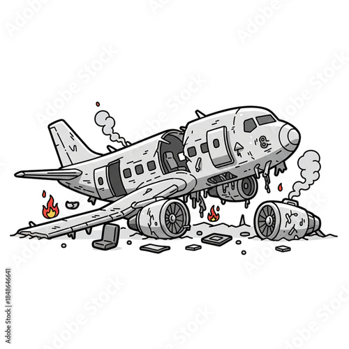 a wrecked airplane.isolated on a white background.