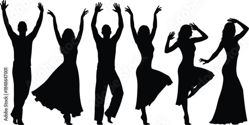 Dance, silhouette, movement, rhythm, pose, energy, performance, celebration, dancer, motion, expressive, art, body, dynamic, jump, spin, gesture, flow, style, choreography, grace