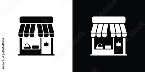 Isolated Storefront Icon with Awning and Shelves on Transparent Background