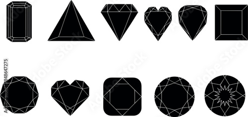 Black Diamond Gemstone Geometric Shapes Set for Jewelry Luxury and Abstract Design