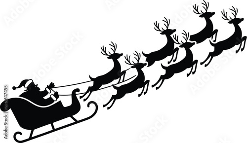 Santa claus riding sleigh with reindeer Vector