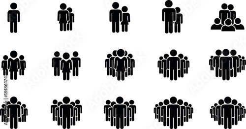 People Group and Crowd Silhouette Icon Set for Community Team and User Profile
