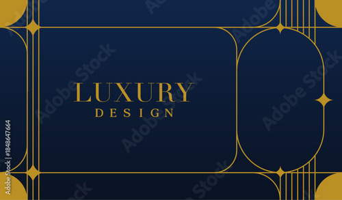 Elegant Background Template with Gold Art Deco Lines. Modern Geometric Event Card Design with Editable Stroke. Vector templates.
