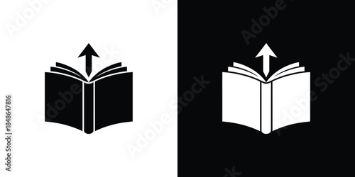 Open Book Icon, Upward Arrow, Pages Symbol, Paper Knowledge, Transparent Sign Design