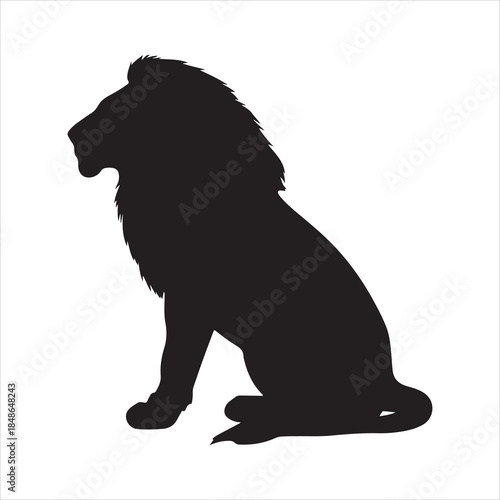 sitting lion side view vector icon. Elegant black lion logo design element. A majestic wild cat sitting in a regal pose.
