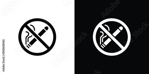 Prohibition Sign with Cigarette No Smoking Allowed Circle Symbol Black and White