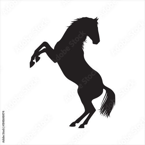 A rearing horse silhouette, A black silhouette of a horse rearing up on its hind legs, mane and tail flowing dramatically. 