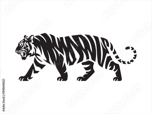 Simple Design of Silhouette of Tiger Walking Vector illustration