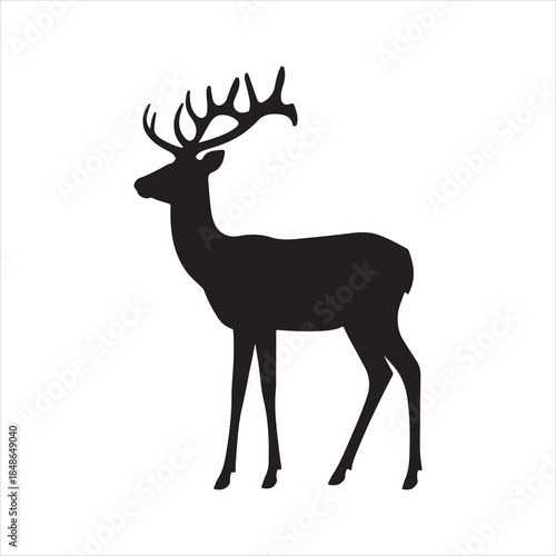 Black silhouette of a deer with antlers vector, deer vector illustration