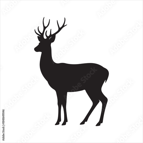 Black silhouette of a deer with antlers vector, deer vector illustration