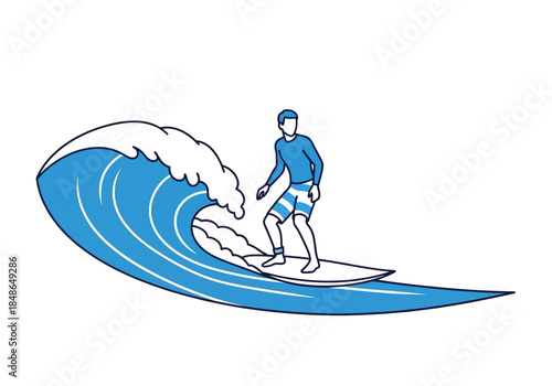 Surfer Riding a Blue Wave Illustration.