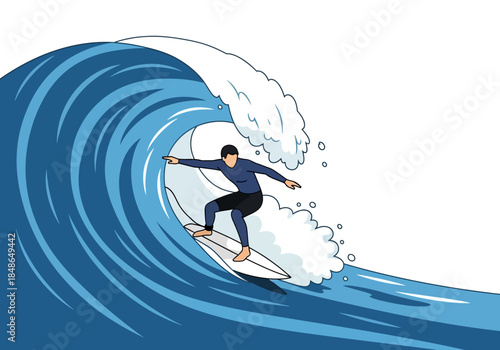 Surfer Riding a Large Blue Wave.